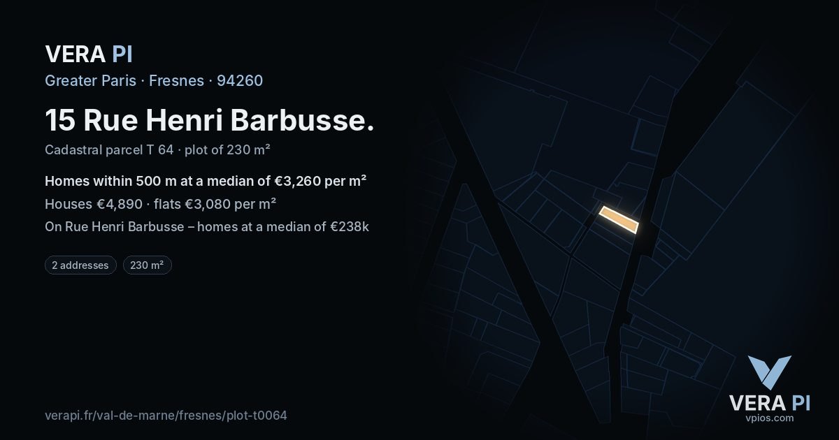 15 Rue Henri Barbusse, Fresnes at night – the plot lit, the parcels around coloured by the prices near them