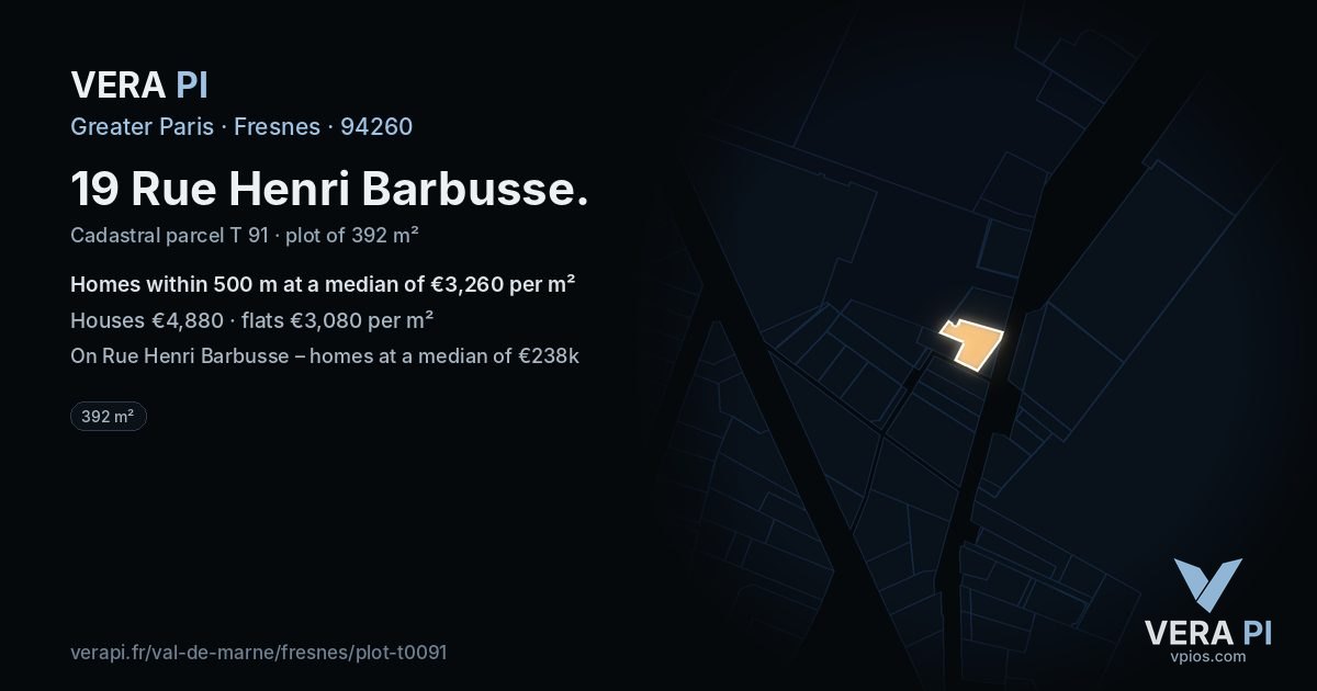 19 Rue Henri Barbusse, Fresnes at night – the plot lit, the parcels around coloured by the prices near them