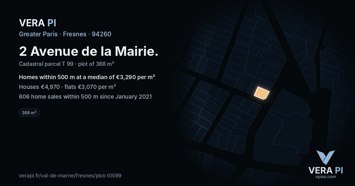 2 Avenue de la Mairie, Fresnes at night – the plot lit, the parcels around coloured by the prices near them