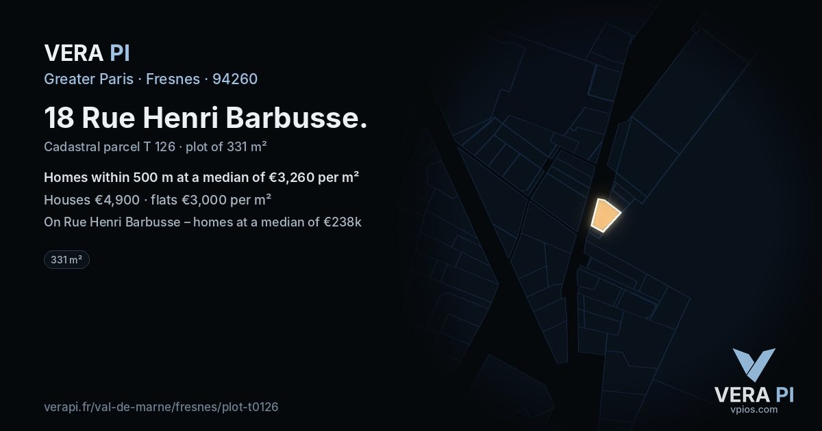 18 Rue Henri Barbusse, Fresnes at night – the plot lit, the parcels around coloured by the prices near them