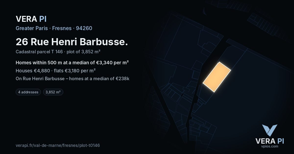 26 Rue Henri Barbusse, Fresnes at night – the plot lit, the parcels around coloured by the prices near them