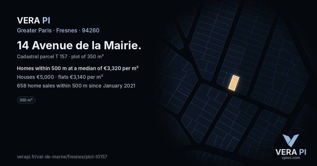14 Avenue de la Mairie, Fresnes at night – the plot lit, the parcels around coloured by the prices near them