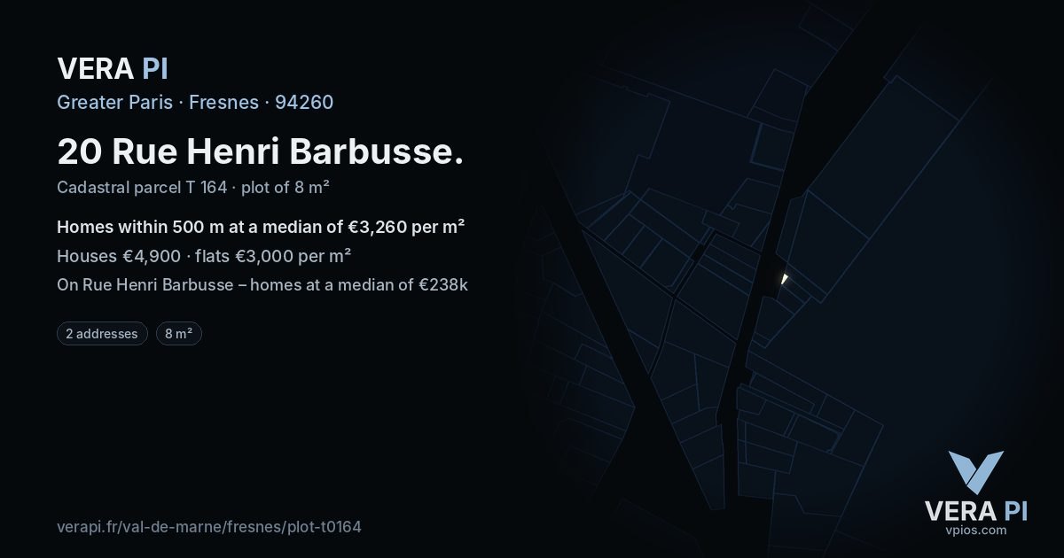 20 Rue Henri Barbusse, Fresnes at night – the plot lit, the parcels around coloured by the prices near them