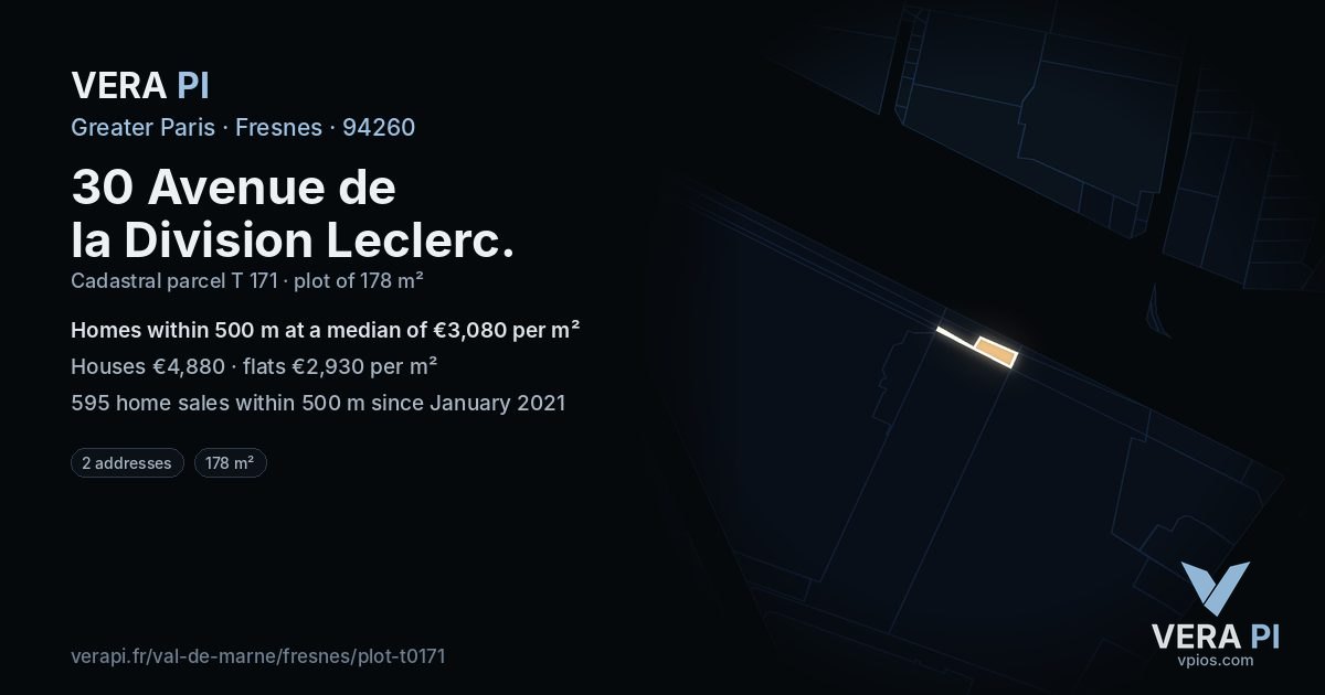 30 Avenue de la Division Leclerc, Fresnes at night – the plot lit, the parcels around coloured by the prices near them