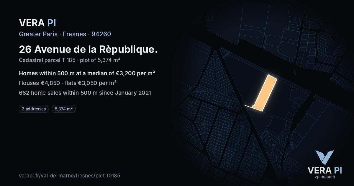 26 Avenue de la Rèpublique, Fresnes at night – the plot lit, the parcels around coloured by the prices near them