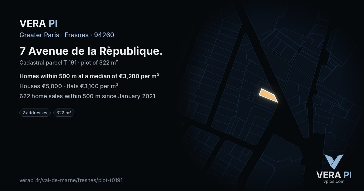 7 Avenue de la Rèpublique, Fresnes at night – the plot lit, the parcels around coloured by the prices near them