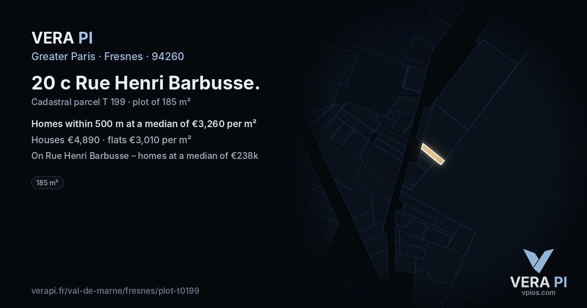 20 c Rue Henri Barbusse, Fresnes at night – the plot lit, the parcels around coloured by the prices near them