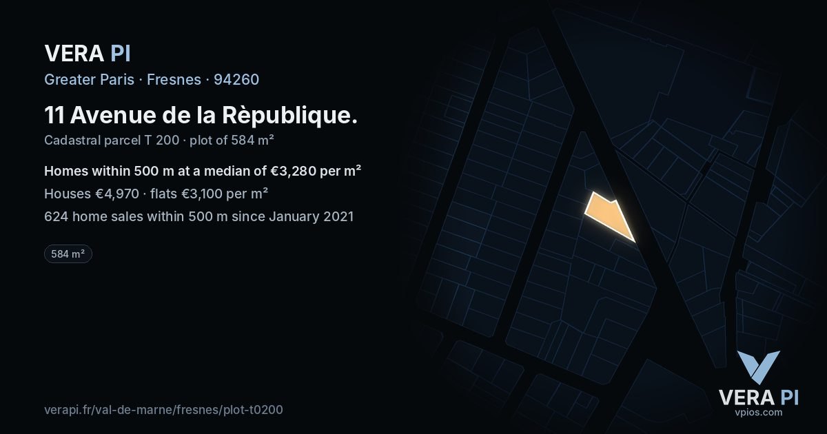 11 Avenue de la Rèpublique, Fresnes at night – the plot lit, the parcels around coloured by the prices near them