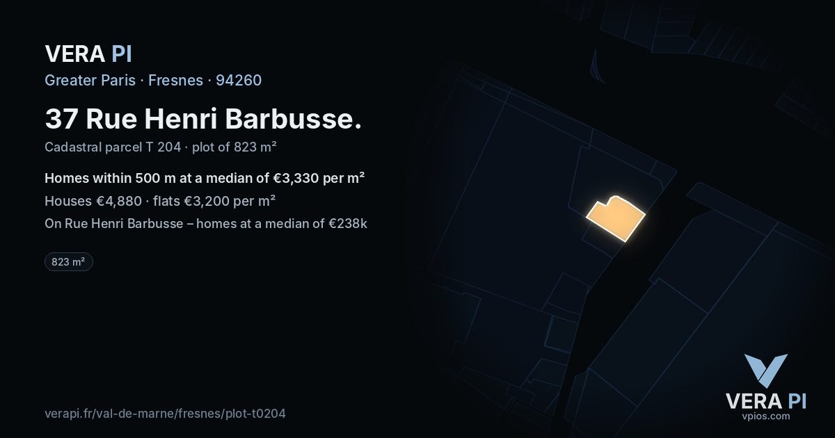 37 Rue Henri Barbusse, Fresnes at night – the plot lit, the parcels around coloured by the prices near them