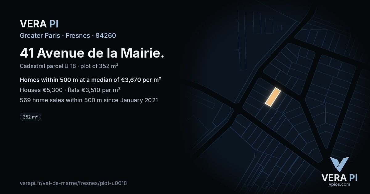 41 Avenue de la Mairie, Fresnes at night – the plot lit, the parcels around coloured by the prices near them