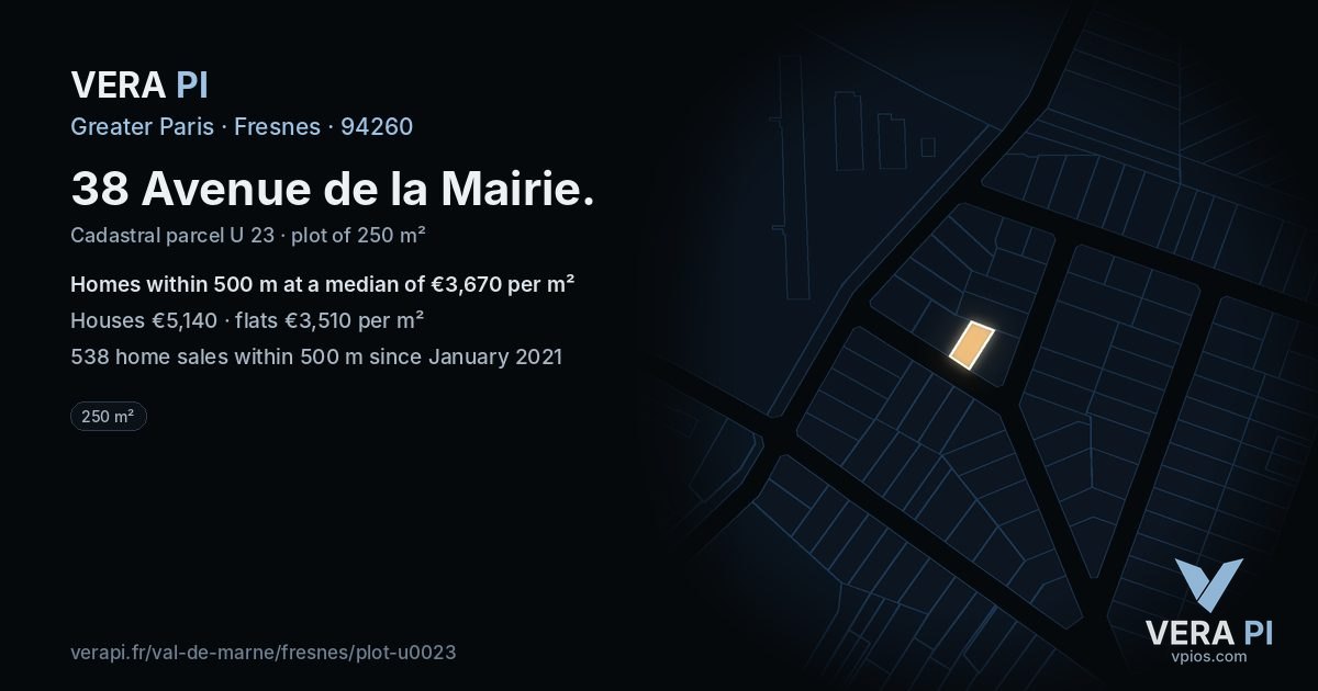 38 Avenue de la Mairie, Fresnes at night – the plot lit, the parcels around coloured by the prices near them