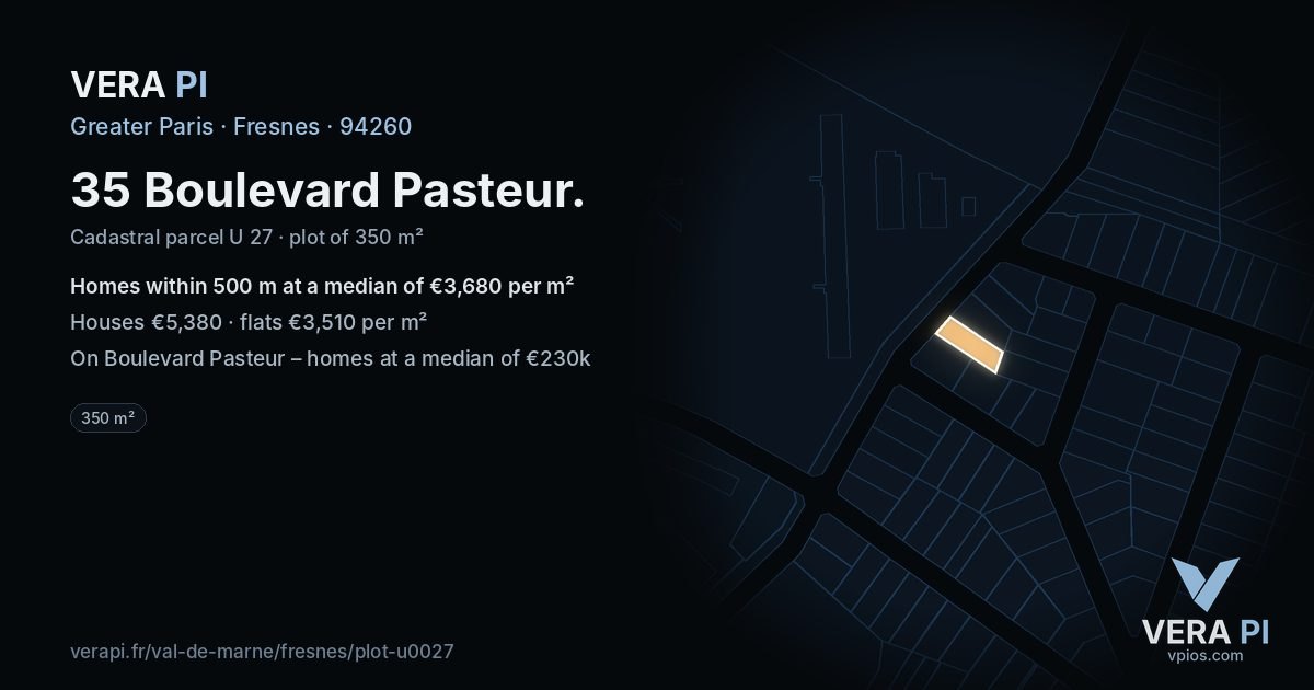 35 Boulevard Pasteur, Fresnes at night – the plot lit, the parcels around coloured by the prices near them