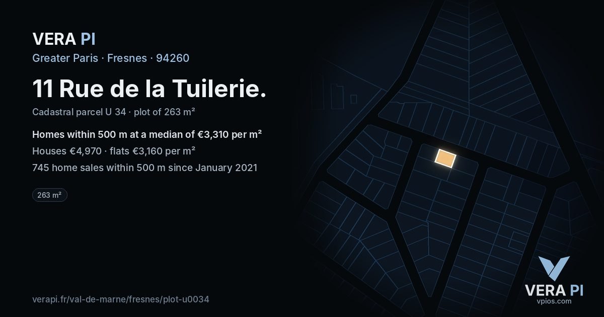 11 Rue de la Tuilerie, Fresnes at night – the plot lit, the parcels around coloured by the prices near them
