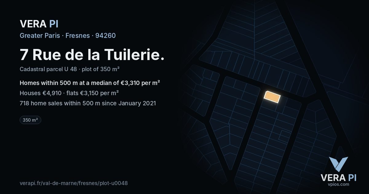 7 Rue de la Tuilerie, Fresnes at night – the plot lit, the parcels around coloured by the prices near them
