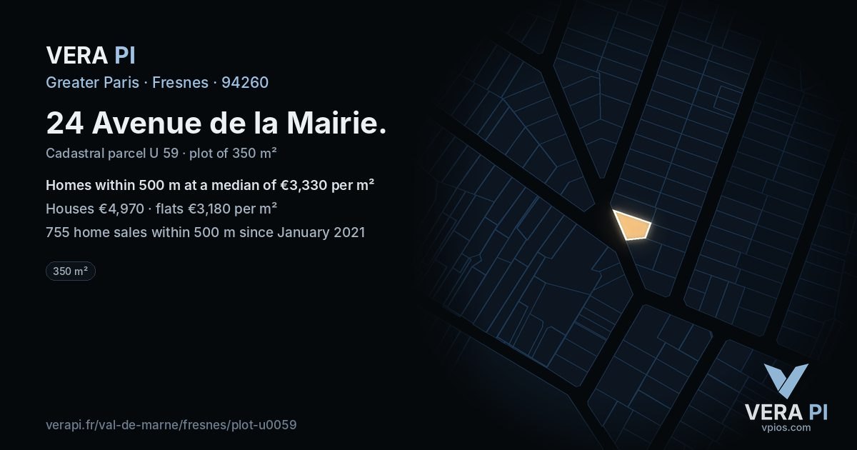 24 Avenue de la Mairie, Fresnes at night – the plot lit, the parcels around coloured by the prices near them