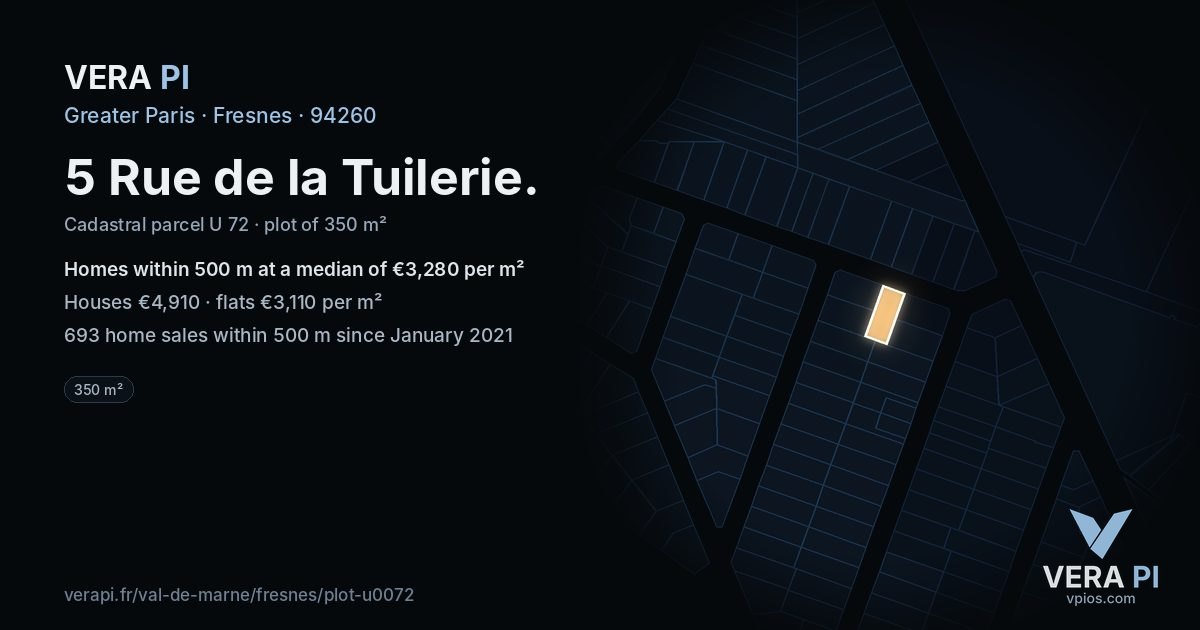 5 Rue de la Tuilerie, Fresnes at night – the plot lit, the parcels around coloured by the prices near them