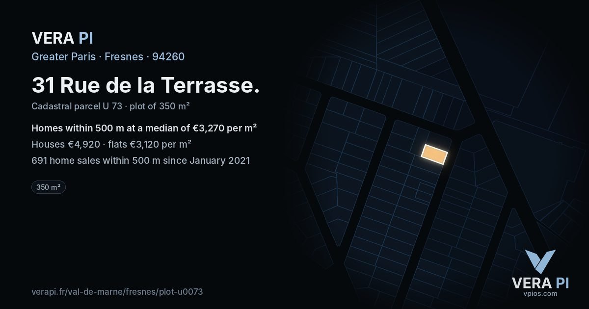 31 Rue de la Terrasse, Fresnes at night – the plot lit, the parcels around coloured by the prices near them