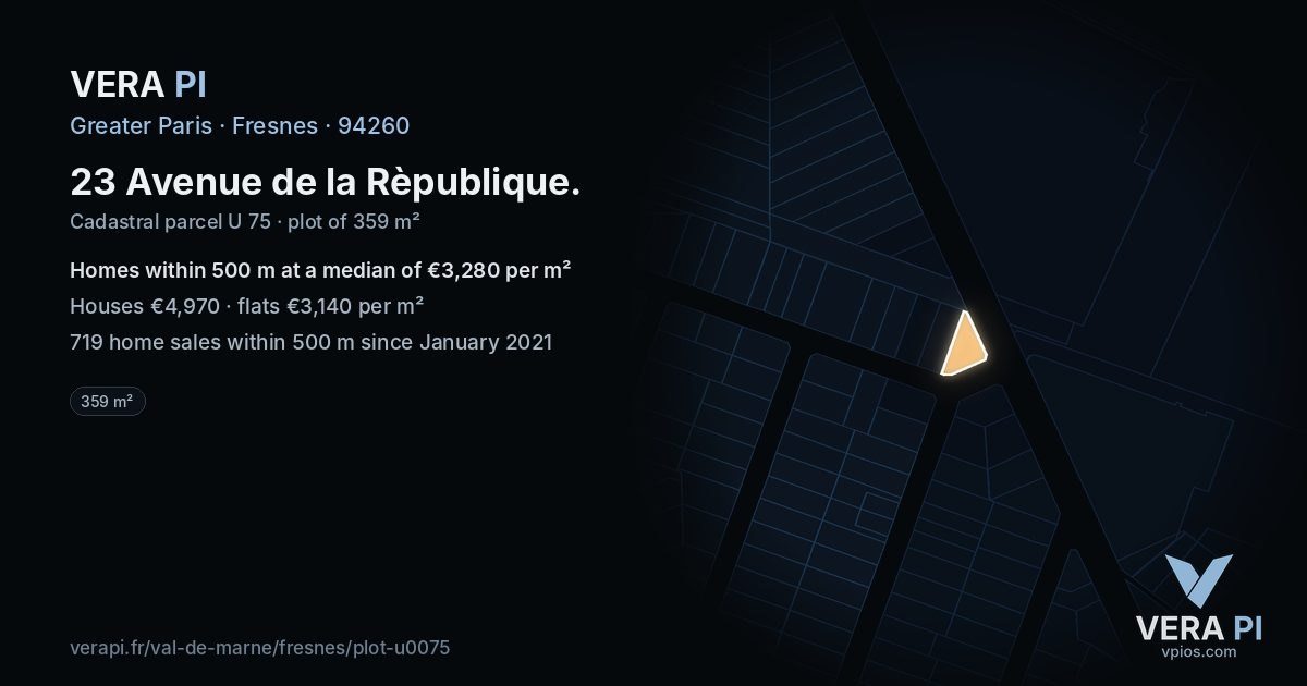 23 Avenue de la Rèpublique, Fresnes at night – the plot lit, the parcels around coloured by the prices near them