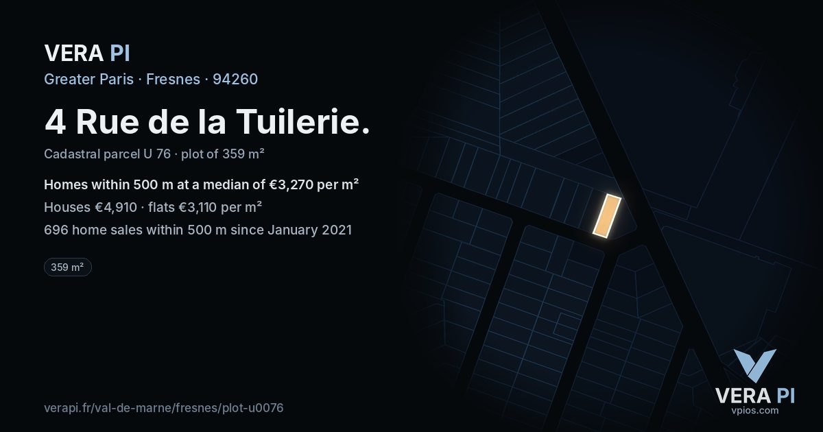4 Rue de la Tuilerie, Fresnes at night – the plot lit, the parcels around coloured by the prices near them