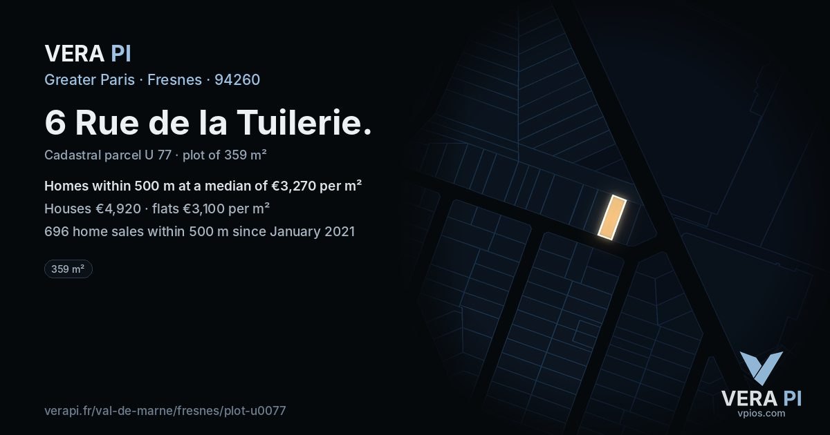 6 Rue de la Tuilerie, Fresnes at night – the plot lit, the parcels around coloured by the prices near them