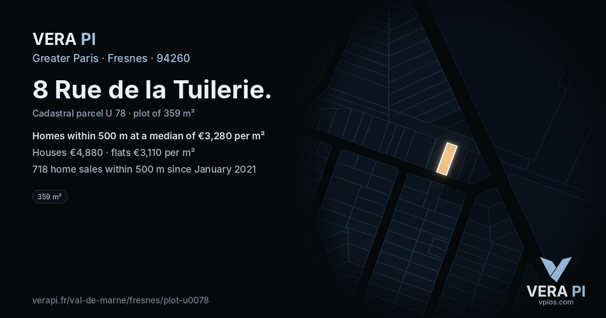 8 Rue de la Tuilerie, Fresnes at night – the plot lit, the parcels around coloured by the prices near them