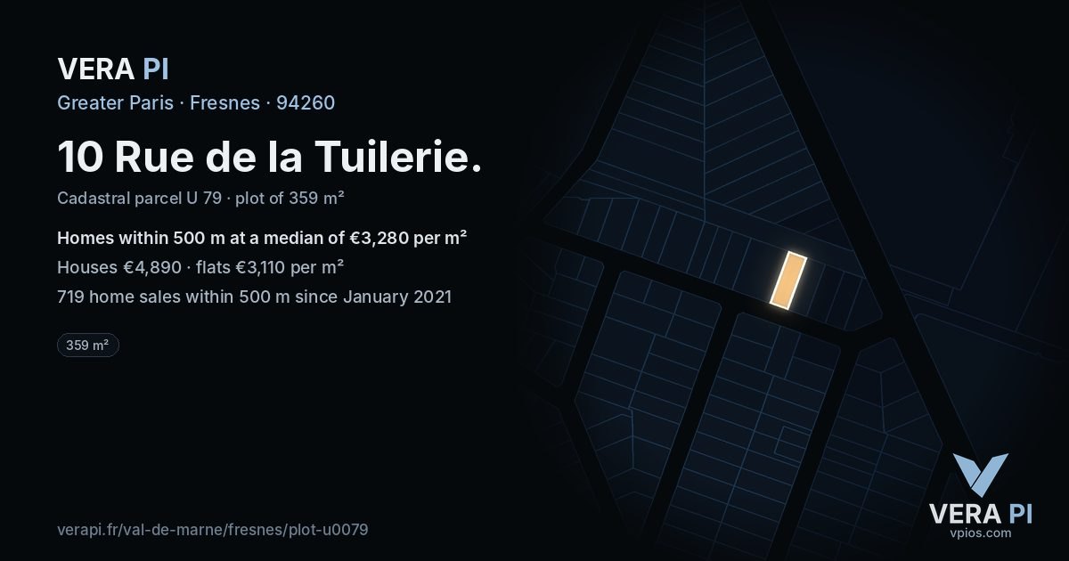 10 Rue de la Tuilerie, Fresnes at night – the plot lit, the parcels around coloured by the prices near them