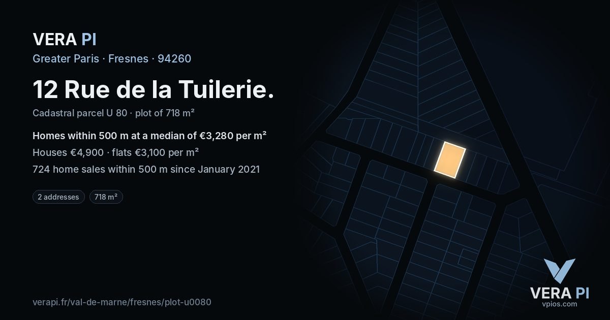 12 Rue de la Tuilerie, Fresnes at night – the plot lit, the parcels around coloured by the prices near them