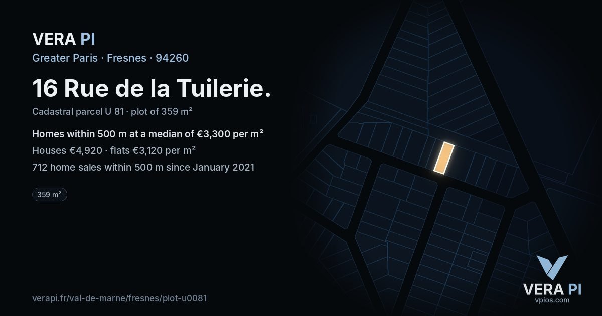 16 Rue de la Tuilerie, Fresnes at night – the plot lit, the parcels around coloured by the prices near them