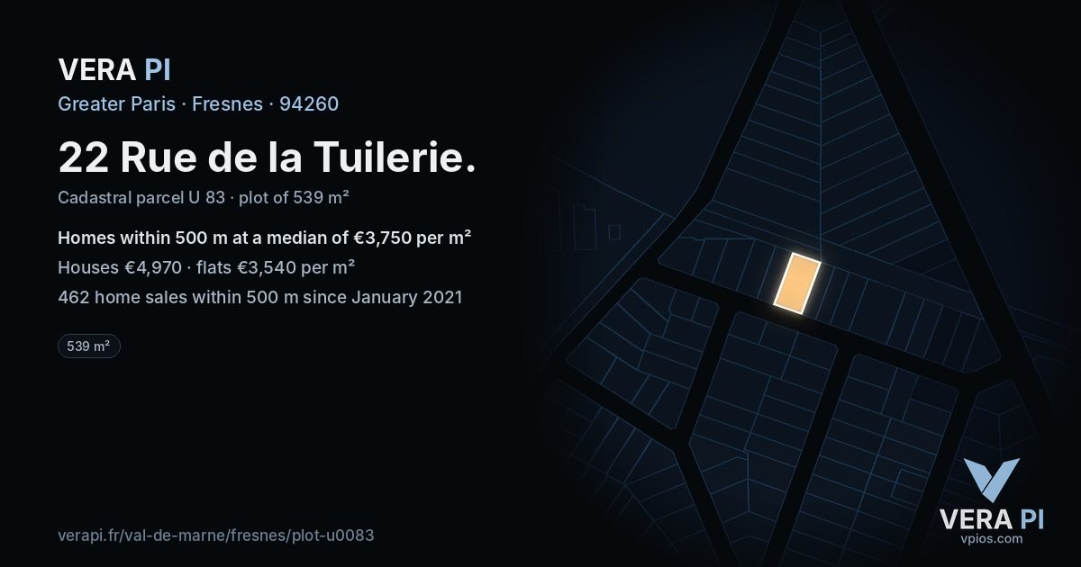 22 Rue de la Tuilerie, Fresnes at night – the plot lit, the parcels around coloured by the prices near them