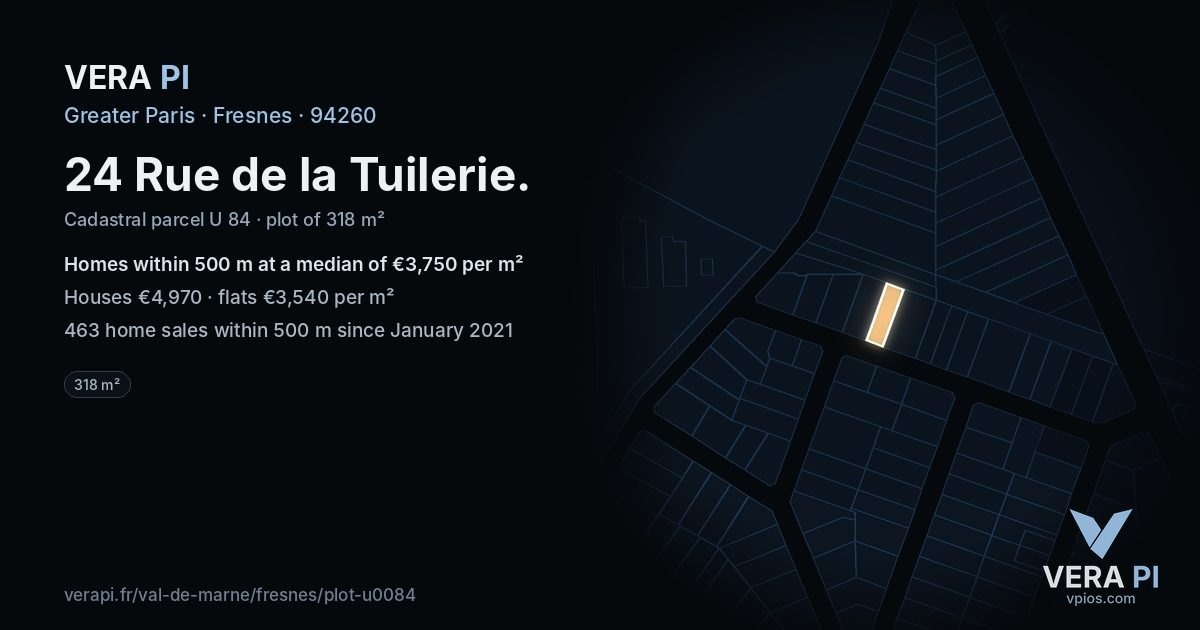 24 Rue de la Tuilerie, Fresnes at night – the plot lit, the parcels around coloured by the prices near them