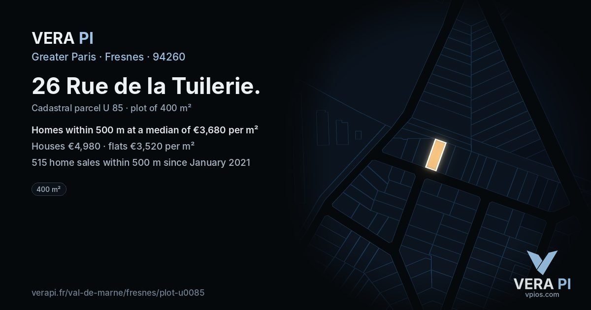 26 Rue de la Tuilerie, Fresnes at night – the plot lit, the parcels around coloured by the prices near them