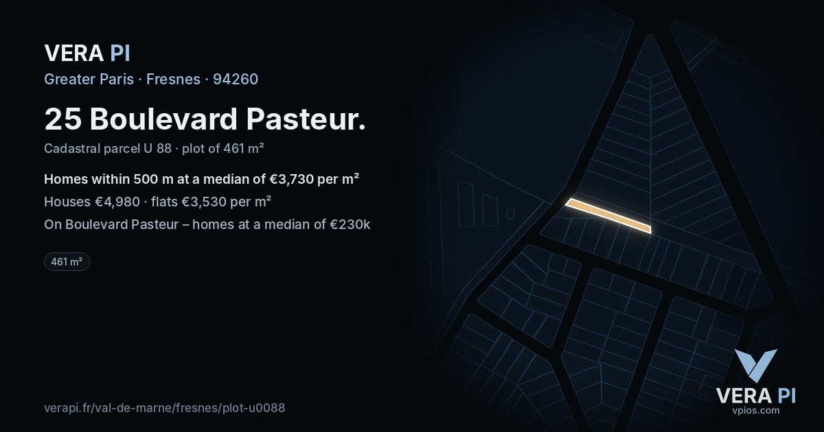 25 Boulevard Pasteur, Fresnes at night – the plot lit, the parcels around coloured by the prices near them