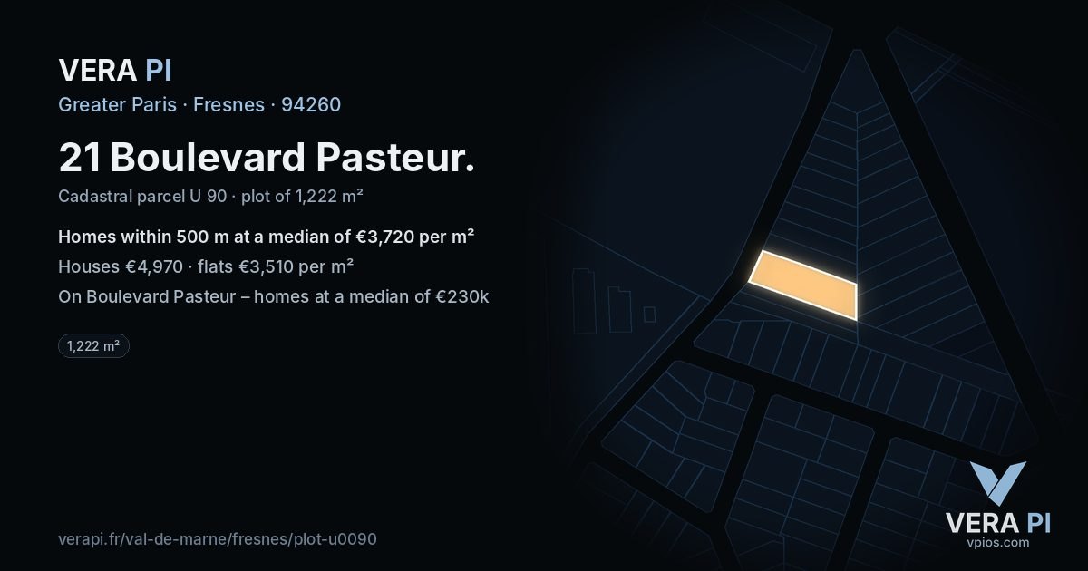 21 Boulevard Pasteur, Fresnes at night – the plot lit, the parcels around coloured by the prices near them