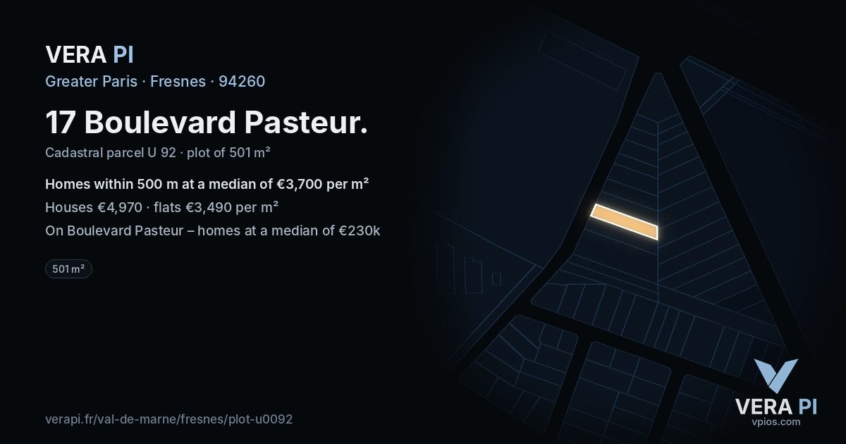 17 Boulevard Pasteur, Fresnes at night – the plot lit, the parcels around coloured by the prices near them