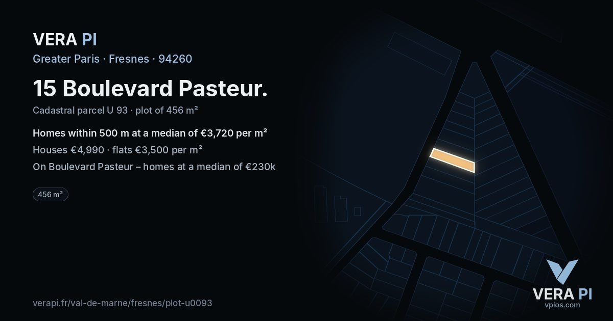 15 Boulevard Pasteur, Fresnes at night – the plot lit, the parcels around coloured by the prices near them