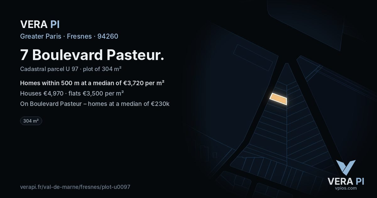 7 Boulevard Pasteur, Fresnes at night – the plot lit, the parcels around coloured by the prices near them