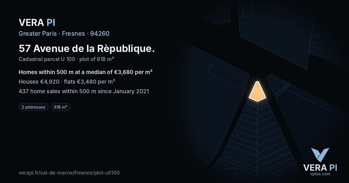 57 Avenue de la Rèpublique, Fresnes at night – the plot lit, the parcels around coloured by the prices near them