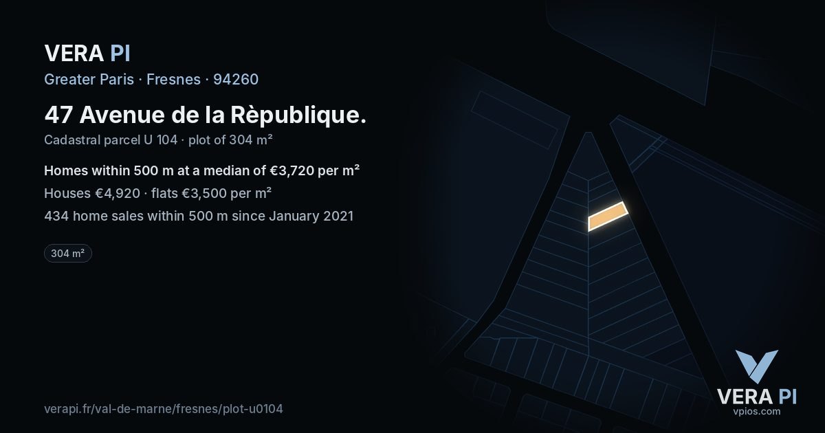47 Avenue de la Rèpublique, Fresnes at night – the plot lit, the parcels around coloured by the prices near them