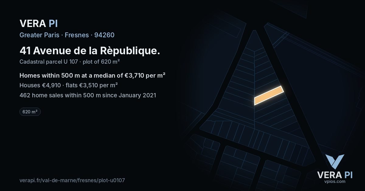 41 Avenue de la Rèpublique, Fresnes at night – the plot lit, the parcels around coloured by the prices near them