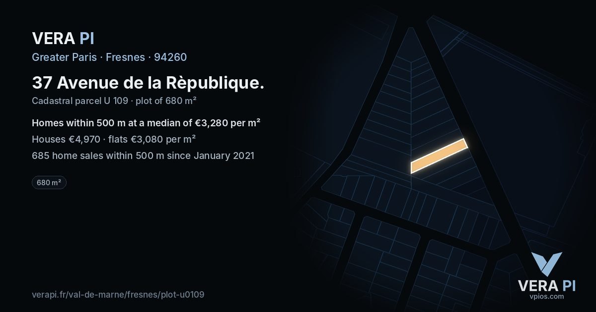 37 Avenue de la Rèpublique, Fresnes at night – the plot lit, the parcels around coloured by the prices near them
