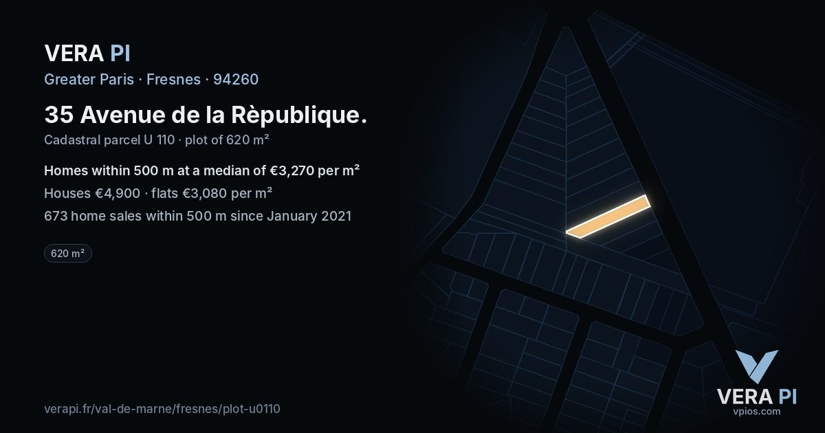 35 Avenue de la Rèpublique, Fresnes at night – the plot lit, the parcels around coloured by the prices near them