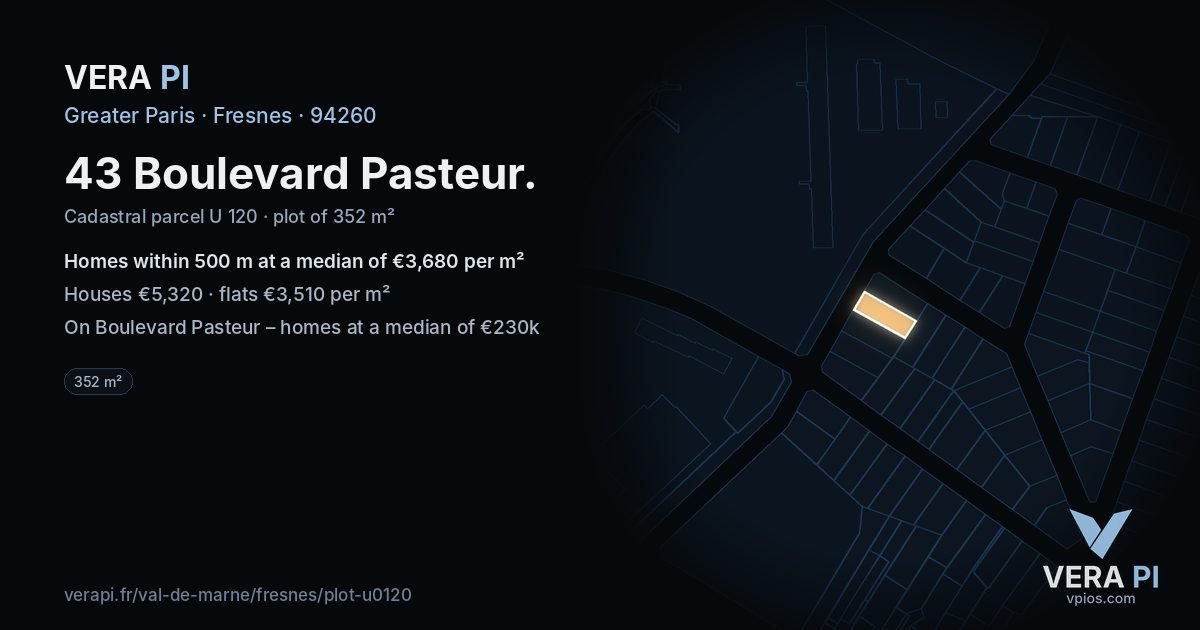 43 Boulevard Pasteur, Fresnes at night – the plot lit, the parcels around coloured by the prices near them