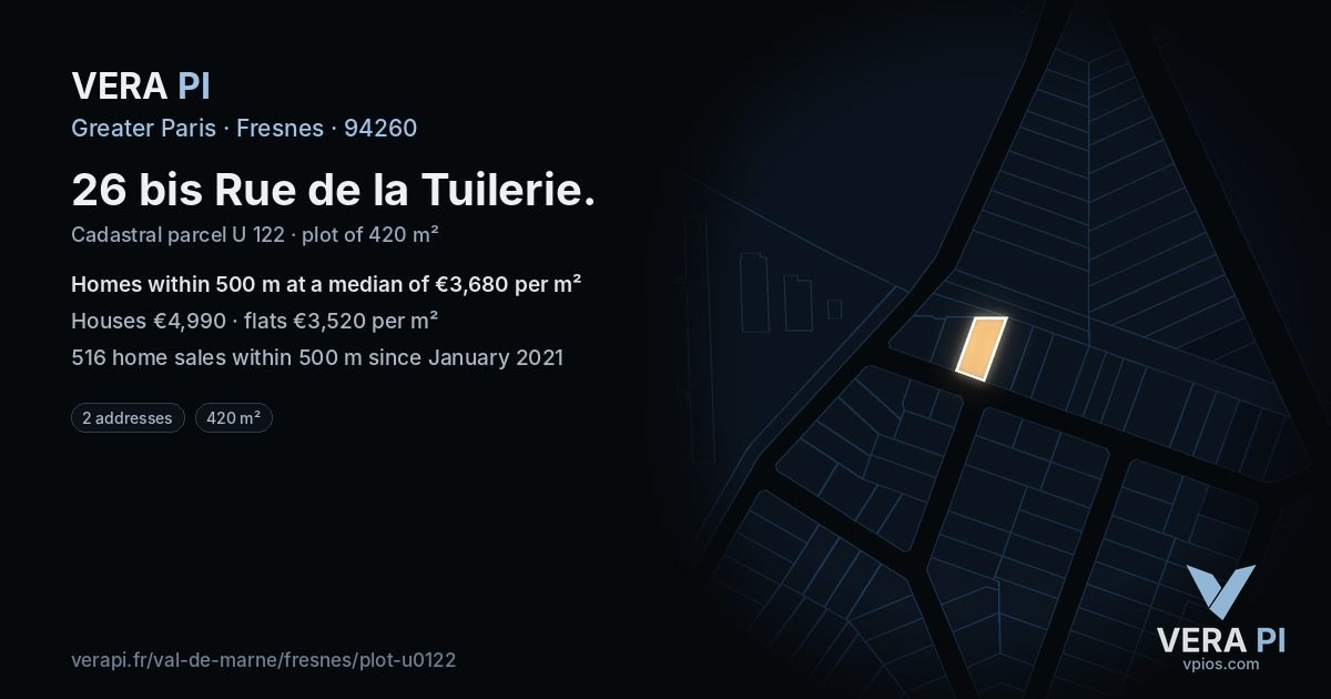 26 bis Rue de la Tuilerie, Fresnes at night – the plot lit, the parcels around coloured by the prices near them