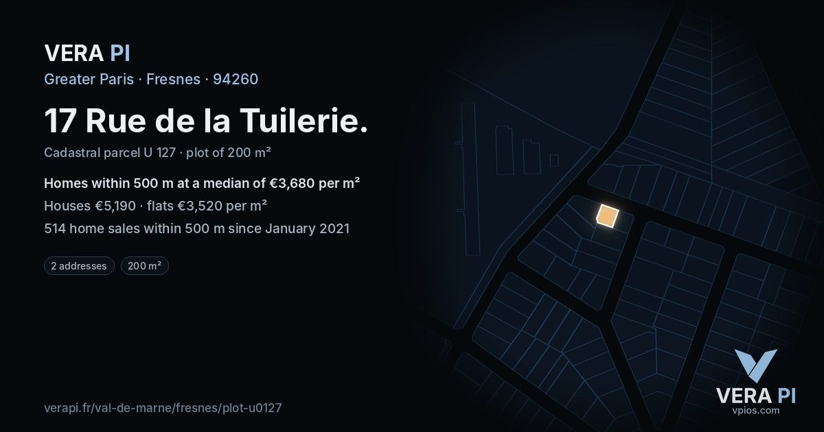 17 Rue de la Tuilerie, Fresnes at night – the plot lit, the parcels around coloured by the prices near them
