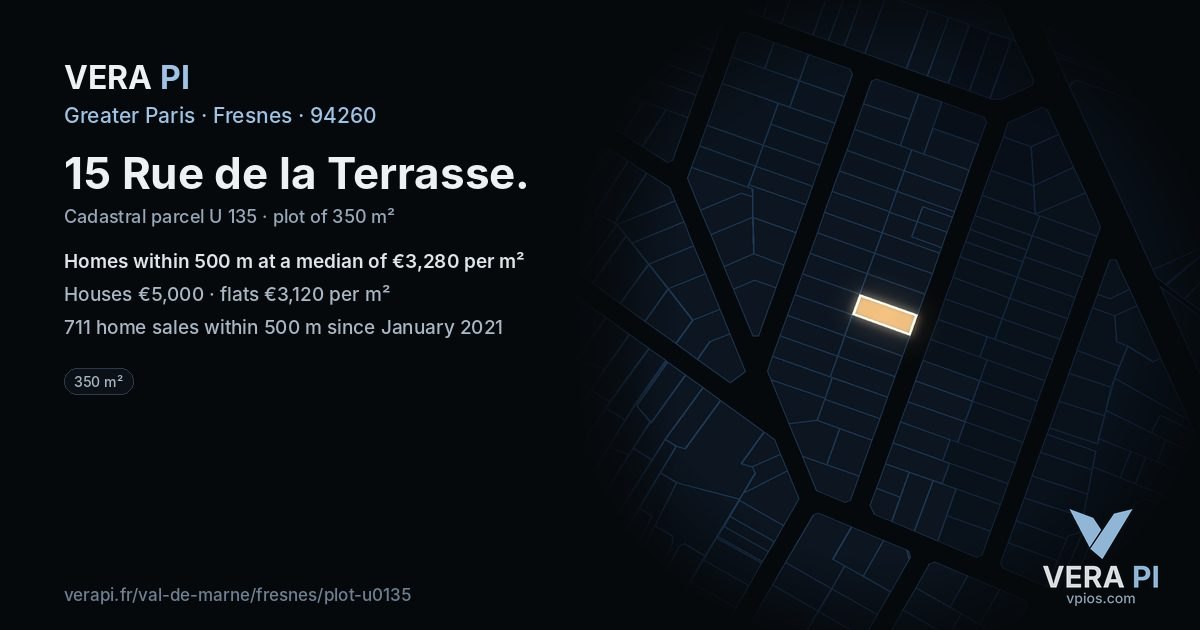 15 Rue de la Terrasse, Fresnes at night – the plot lit, the parcels around coloured by the prices near them