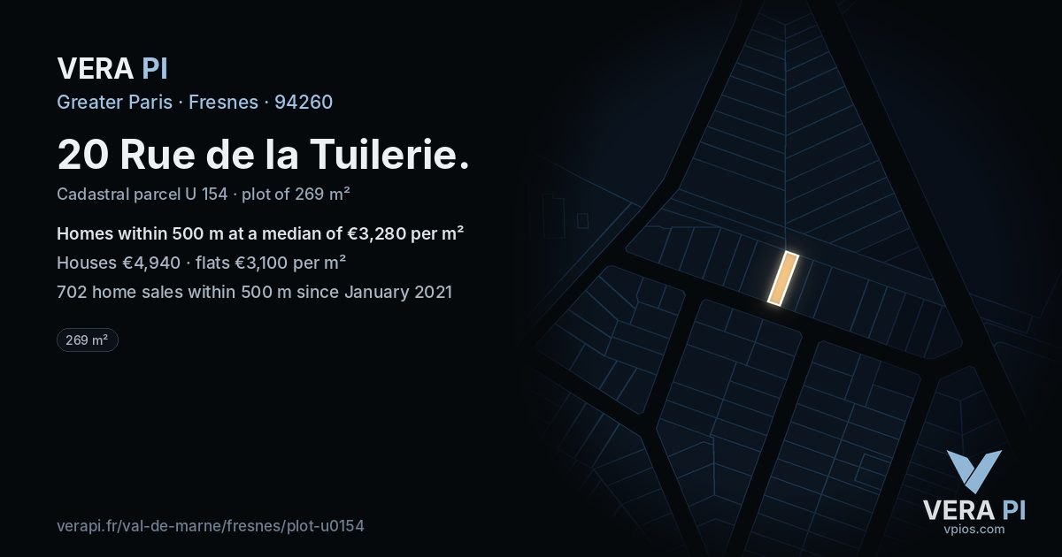 20 Rue de la Tuilerie, Fresnes at night – the plot lit, the parcels around coloured by the prices near them