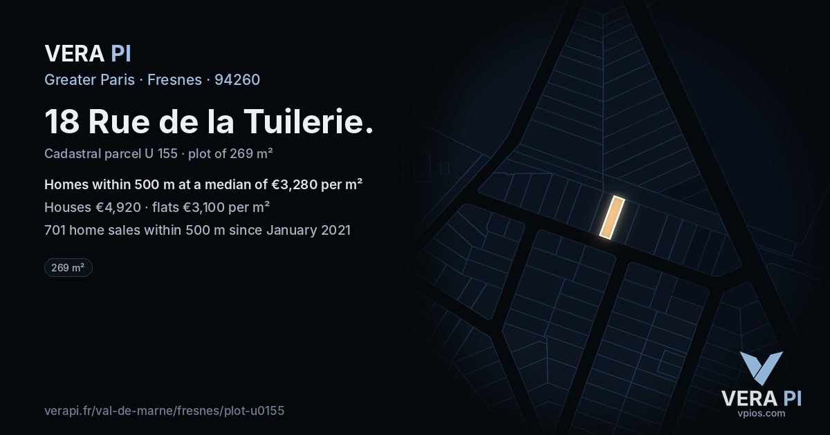 18 Rue de la Tuilerie, Fresnes at night – the plot lit, the parcels around coloured by the prices near them