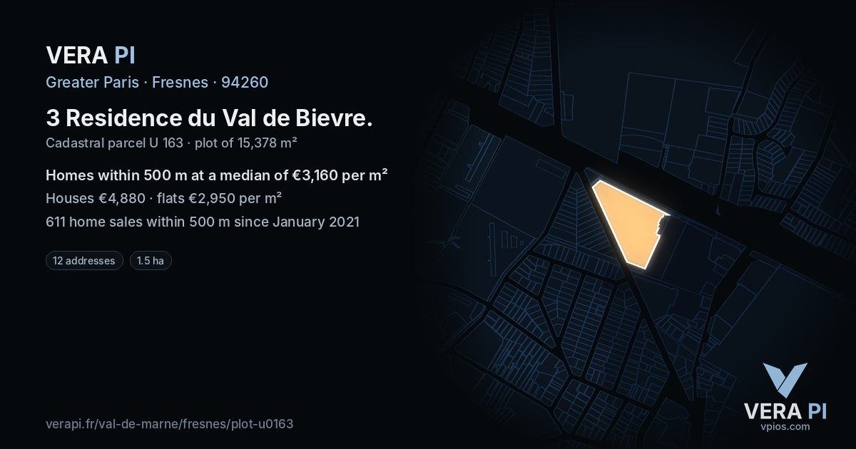 3 Residence du Val de Bievre, Fresnes at night – the plot lit, the parcels around coloured by the prices near them
