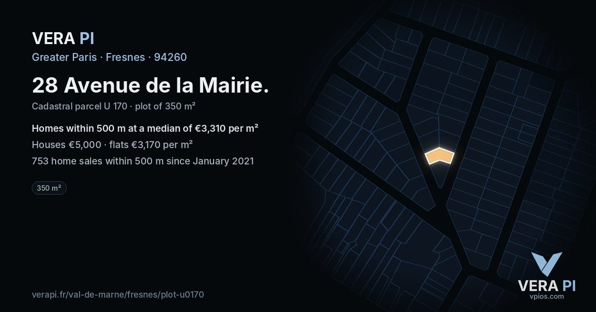 28 Avenue de la Mairie, Fresnes at night – the plot lit, the parcels around coloured by the prices near them
