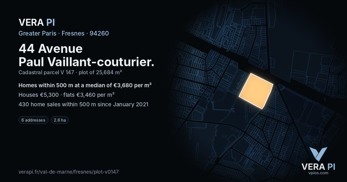 44 Avenue Paul Vaillant-couturier, Fresnes at night – the plot lit, the parcels around coloured by the prices near them